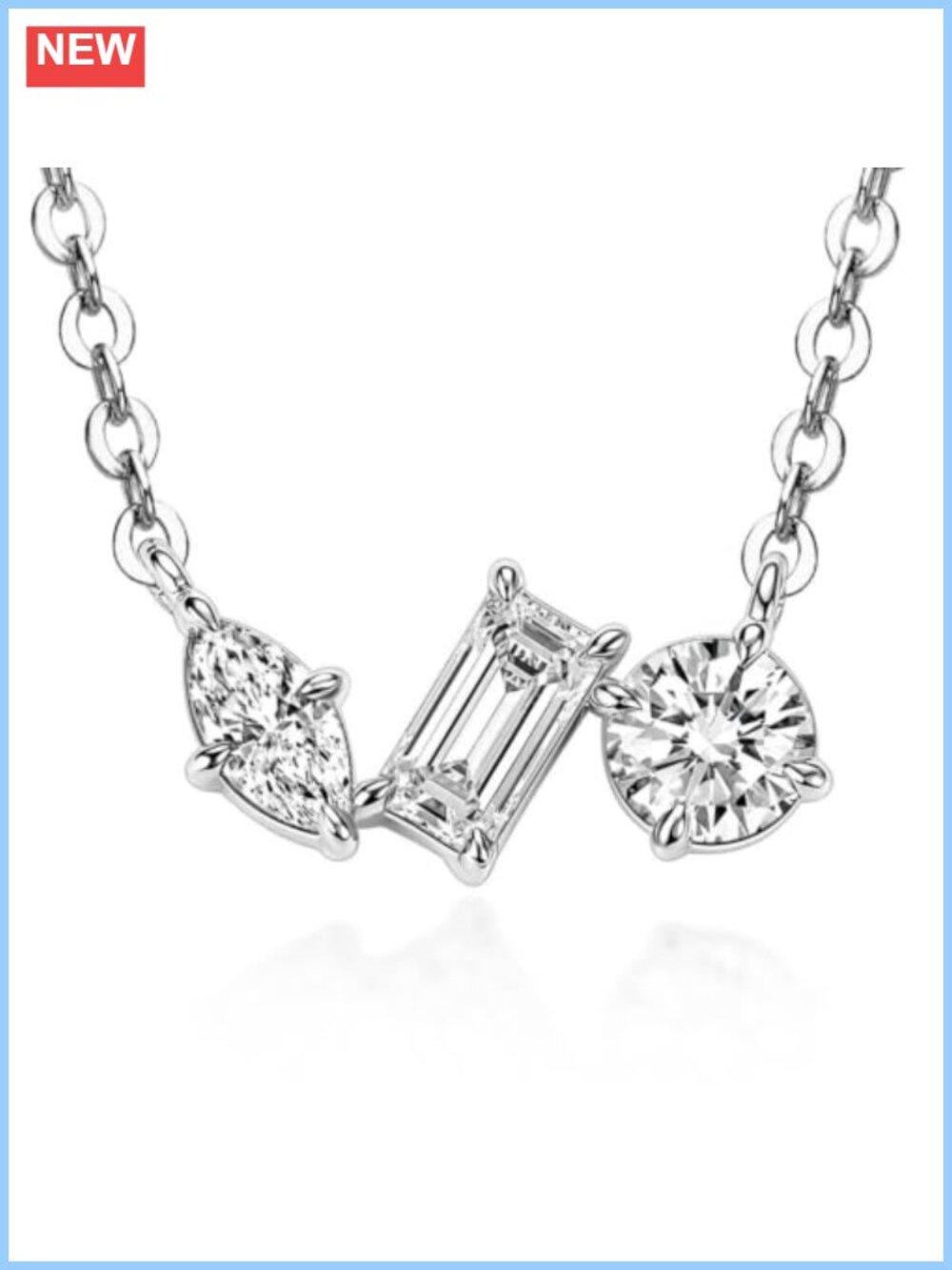 14K Gold Plated Moissanite Pendant Necklace 3-Stone D Color Women Jewelry